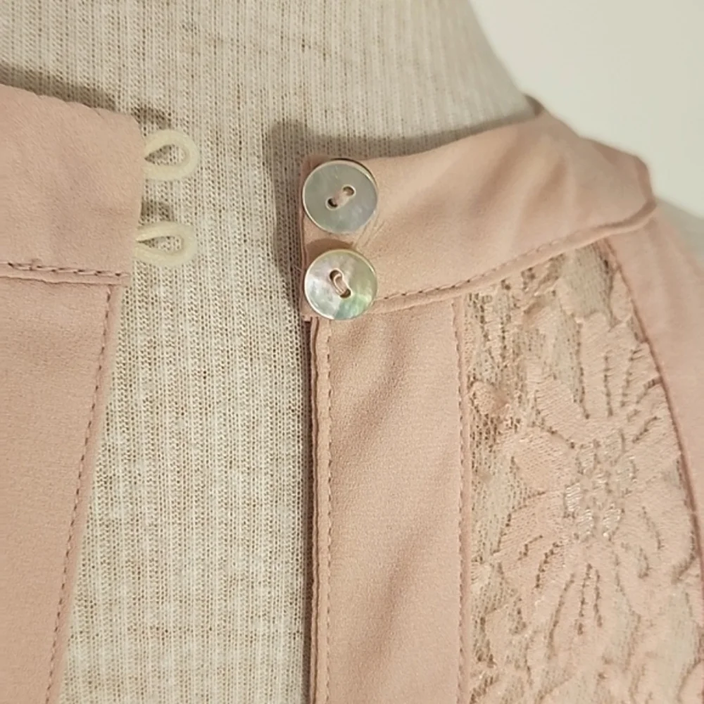 Altered States Dress Lace Panel with Scalloped Ruffle Trapeze Style Pink Size M - Picture 9 of 14